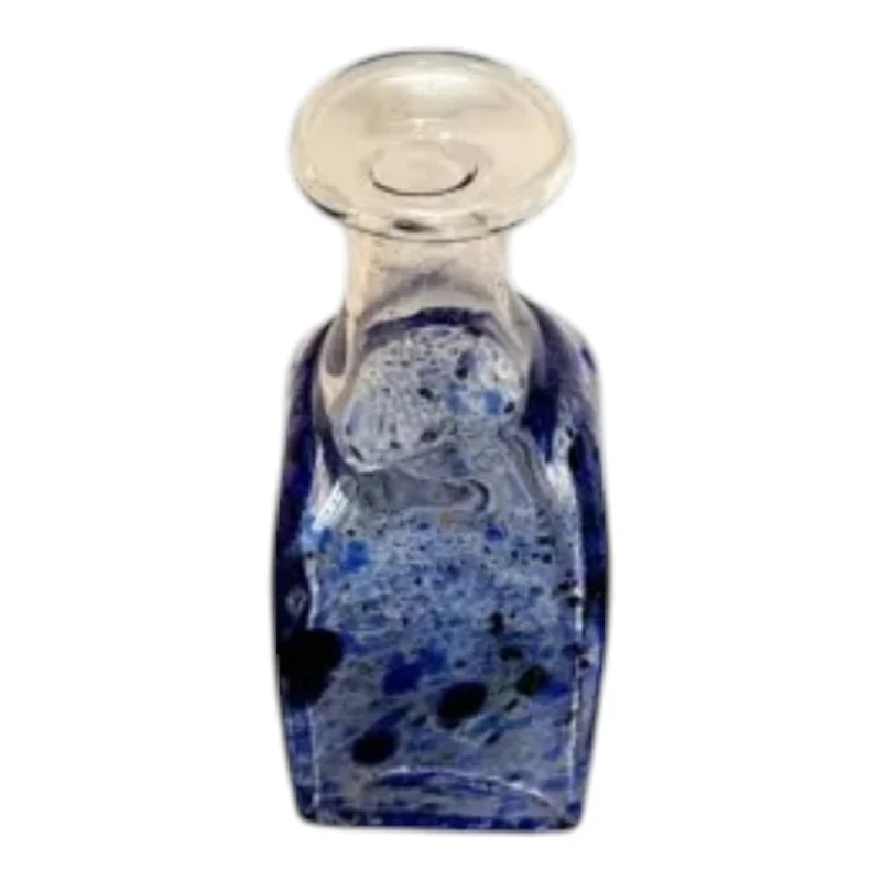 Smuk lille Kitaichi-glas flaske/vase med blå nistre