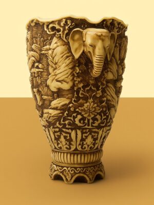 Stor antik indisk harpiksvase med elefanthåndtag