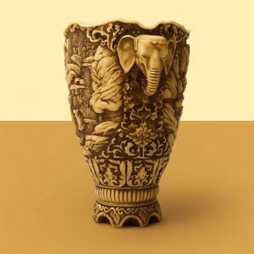 Stor antik indisk harpiksvase med elefanthåndtag