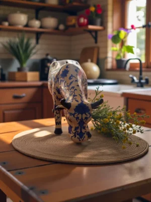 2000 Cow Parade Figur Kina Ko 9167 Blå og Hvid Sparebøsse