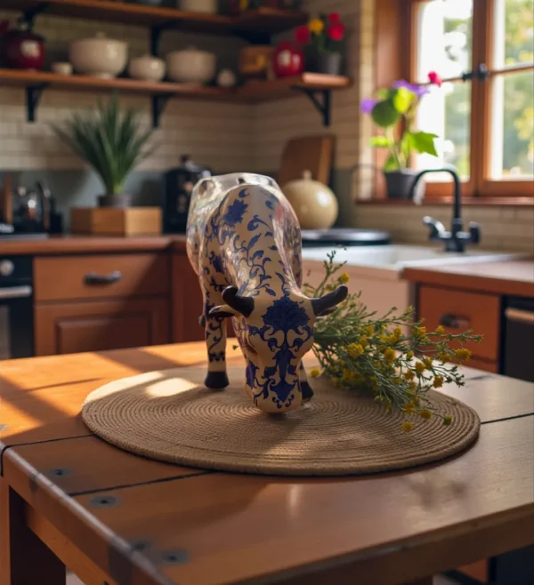 2000 Cow Parade Figur Kina Ko 9167 Blå og Hvid Sparebøsse