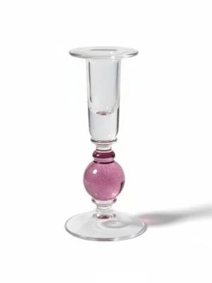 Mundblæst glas lysestage lyserød knop fra Bornholm