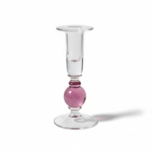 Mundblæst glas lysestage lyserød knop fra Bornholm