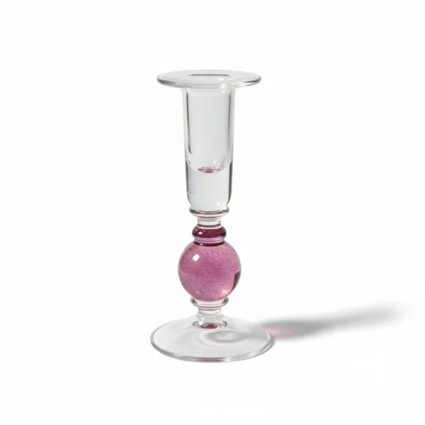 Mundblæst glas lysestage lyserød knop fra Bornholm