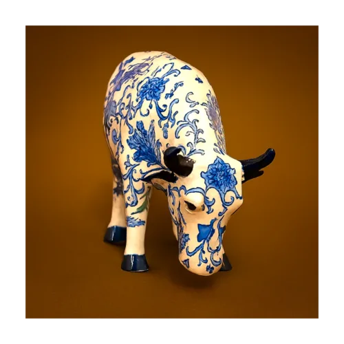 2000 Cow Parade Figur Kina Ko 9167 Blå og Hvid Sparebøsse
