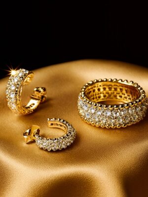 Elegant guldring og matchende ørestikker