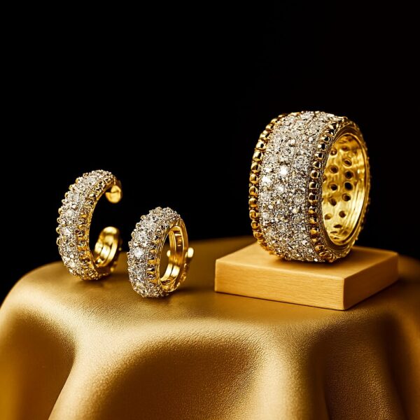 Elegant guldring og matchende ørestikker