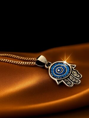 Hamsa-halskæde med blå øje-symbol