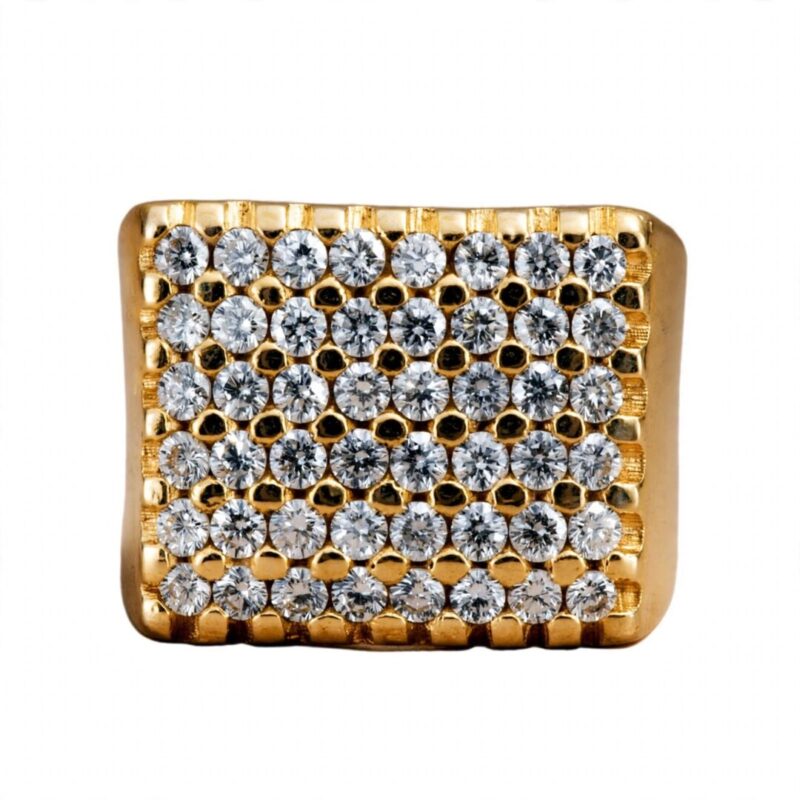 Guldbelagt geometrisk ring med moderne design-forfra