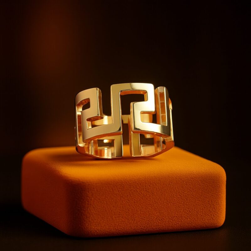 Guldbelagt geometrisk ring med moderne design