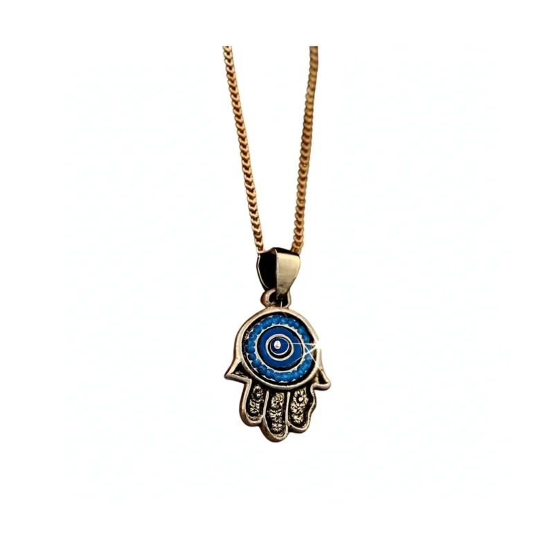 Hamsa-halskæde med blå øje-symbol