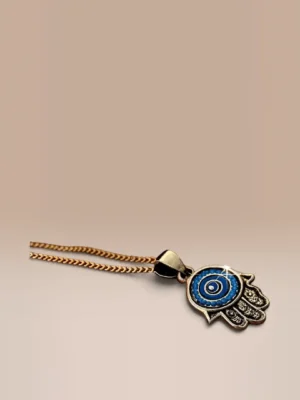 Hamsa-halskæde med blå øje-symbol