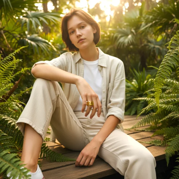 Guldbelagt geometrisk ring med moderne design