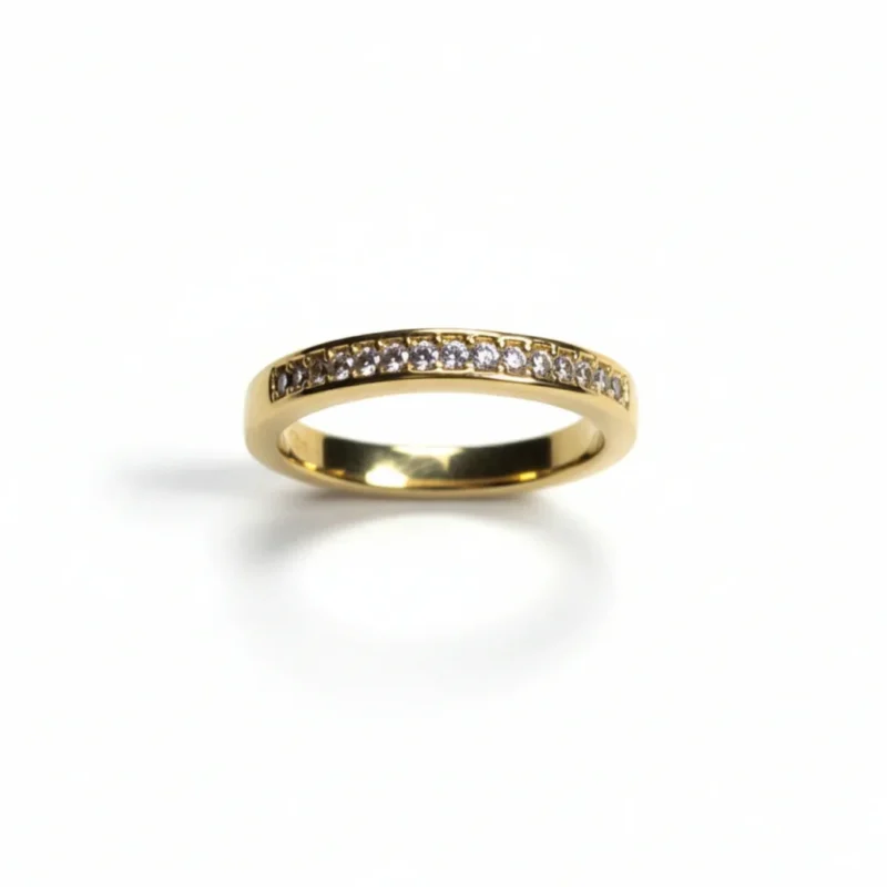 Elegant guldbelagt ring med syntetisk zirkonsten i gaveæske, EU str. 54-front