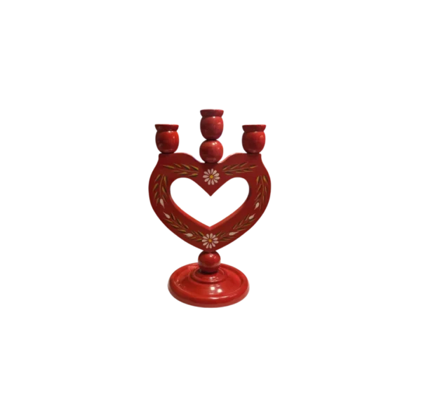 Svensk spolelysestage i rød lak – 3 Armede-for fra