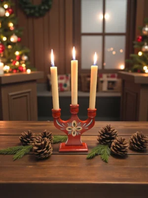 lysestage i rødbrun lak – blomster design