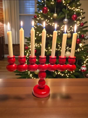 Svensk spolelysestage i rød lak – midcentury design