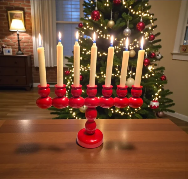 Svensk spolelysestage i rød lak – midcentury design