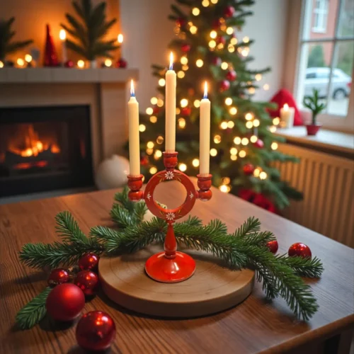 Smukke retro jule trælysestager til 3 lys