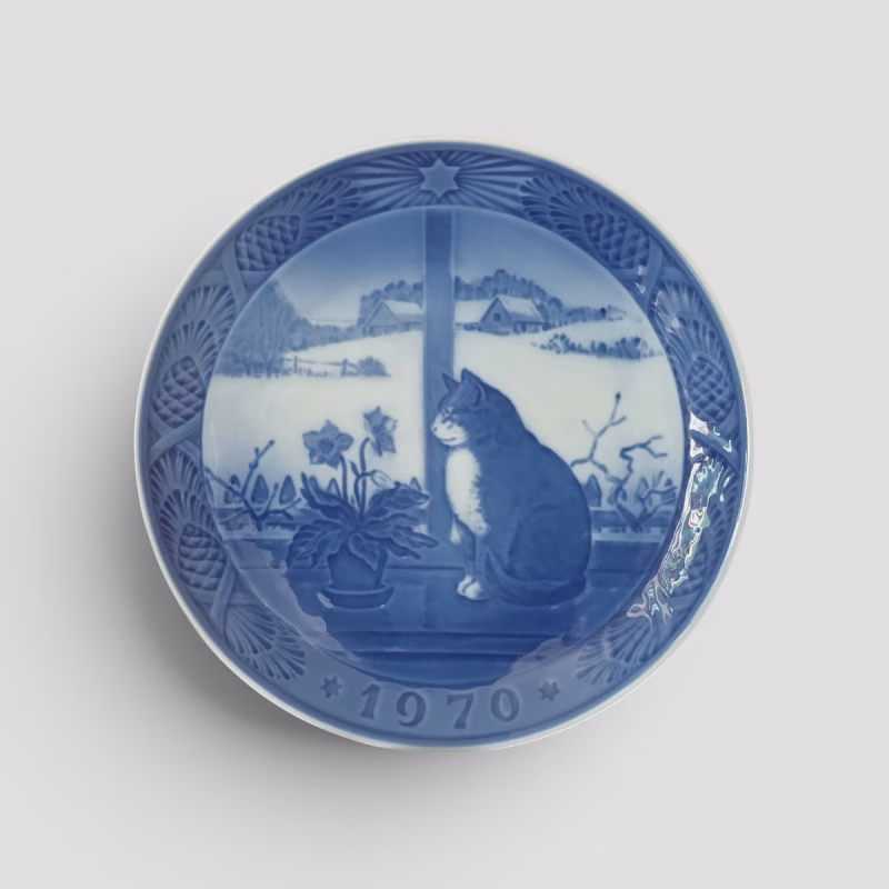Royal Copenhagen Juleplatte 1970 Ø 18,3 cm – blå og hvid porcelænsplatte
