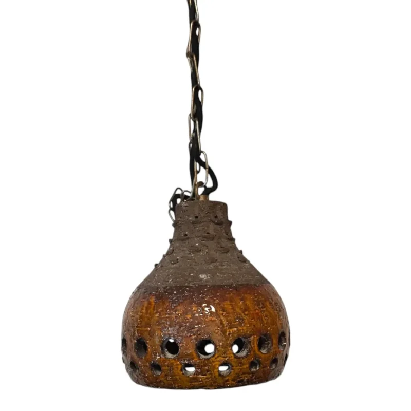 Vintage keramik pendel lampe brun lava 70er med huller