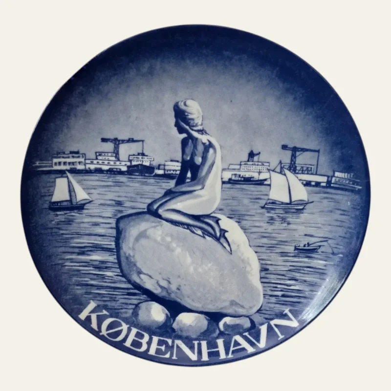 Platte med Den Lille Havfrue København blå porcelæn Ø 20 cm forside