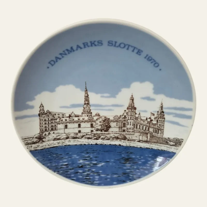 Kronborg Slot platte 1970 Danmarks Slotte forside - blå porcelæn med Hamlet slottet