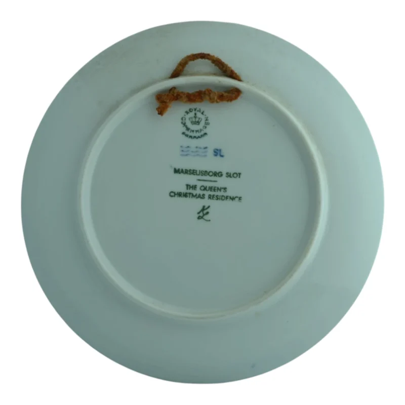 Royal Copenhagen juleplatte i porcelæn Marselisborg Slot 1975 Kaj Lange - vintage juleplatte-bagside