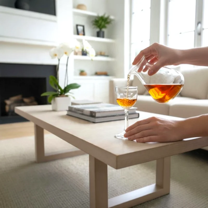 glas med nødesnaps i karaffel